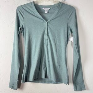 Athleta Shirt Knit Top‎ Tee Uptempo Ribbed Henley Thermal Button Down Blue Grey